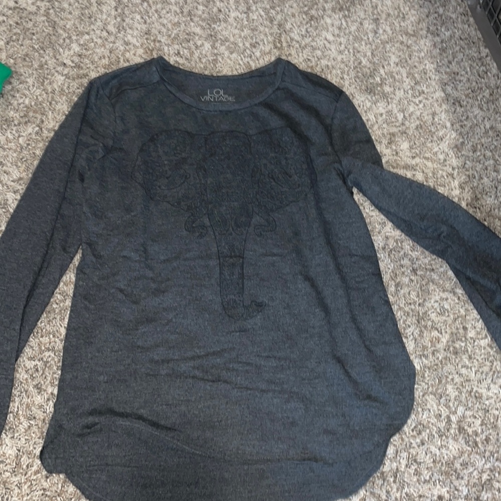 Dark grey long sleeve shirt with aztec elephant. Size: L